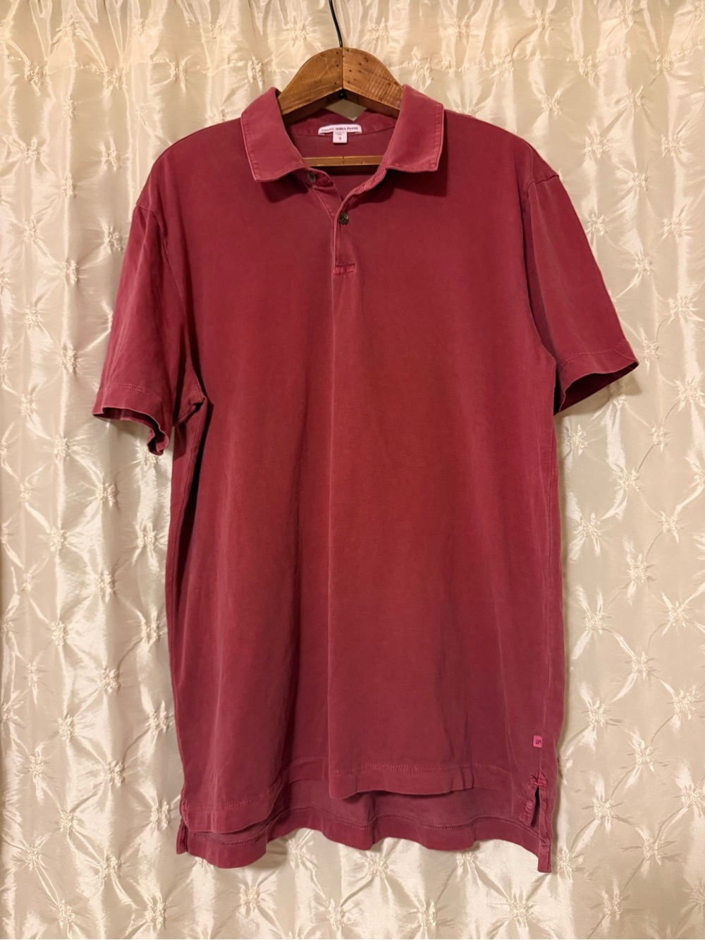 James Perse Men’s Slub Cotton Polo Shirt - Faded Red / Burgundy